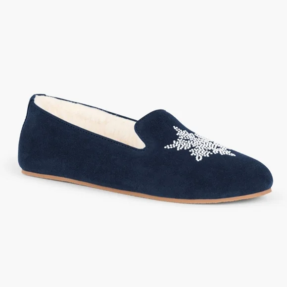 Talbots Fireside Suede Pearl Snowflake Memory Foam Slippers Size 8 Like New - Picture 2 of 11